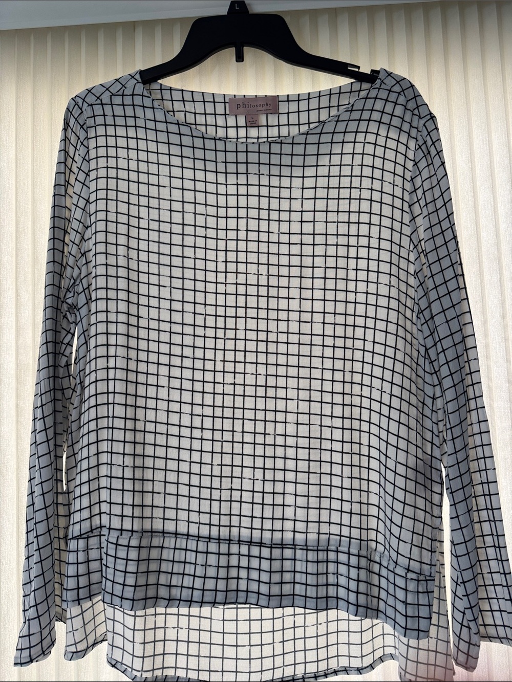 Philosophy Black and White Grid Long-Sleeve Top